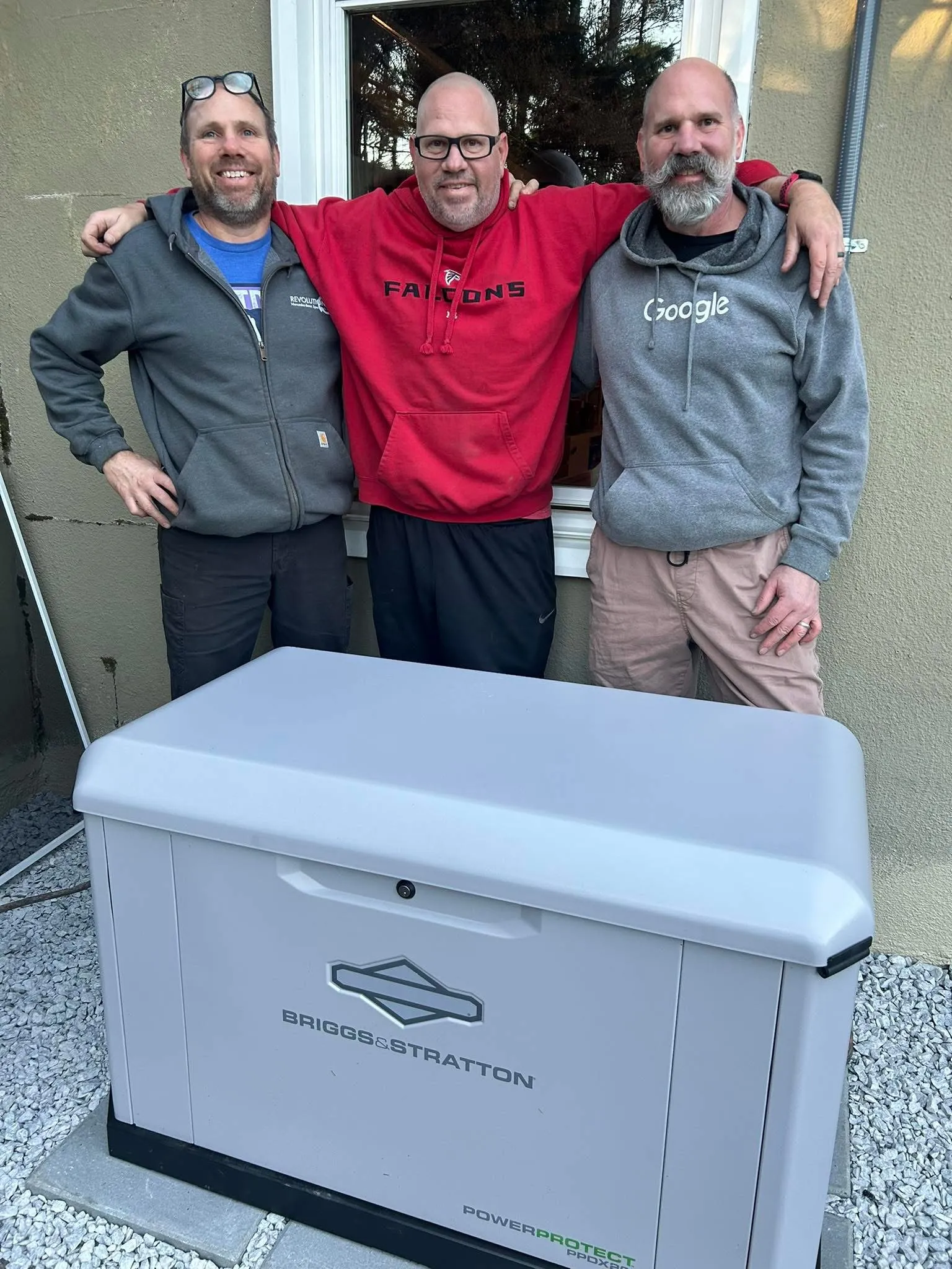 Family relying on standby generator during power outage, illustrating the importance of energy security